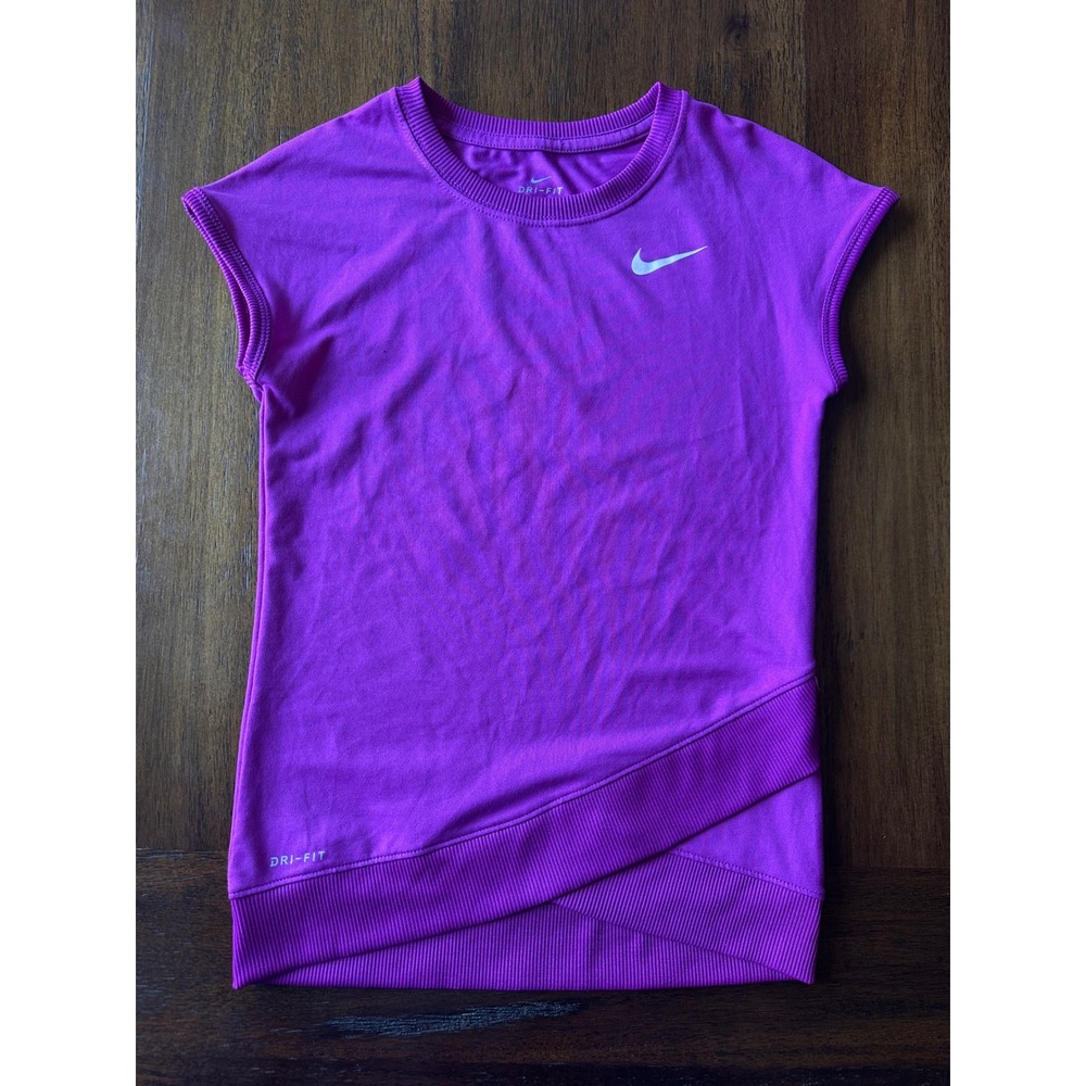 Nike Dri-FIT Girls Purple Short Sleeve Athletic Top Crossover Hem Size 6X L